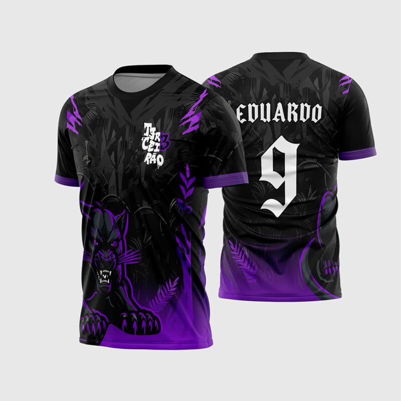 Mockup Camisa Terceirão Pantera Negra frente e costas com detalhes arranhados