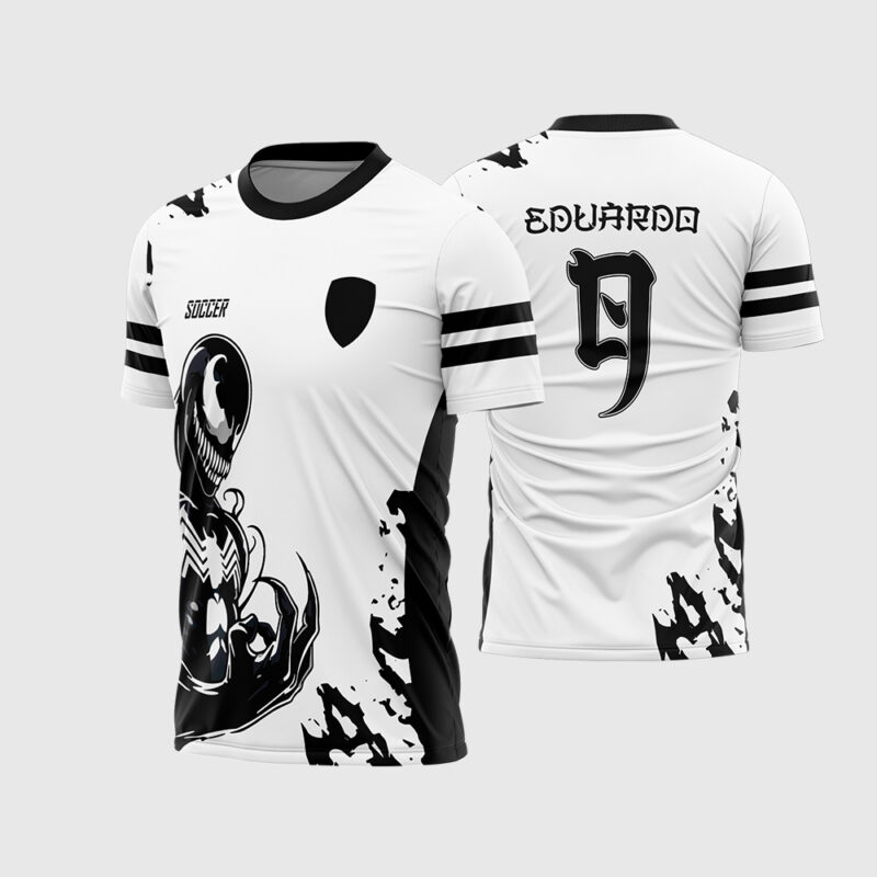 Mockup Frente e Costas Arte Camisa Interclasse Venom Branca com Preto 2026 com ilustração estilo tinta e tipografia estilizada