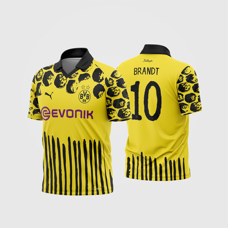 Mockup Frente e Costas Arte Estampa Camisa Borussia Dortmund CWC Titular 2025 - 2026 amarela com manchas pretas e gola polo