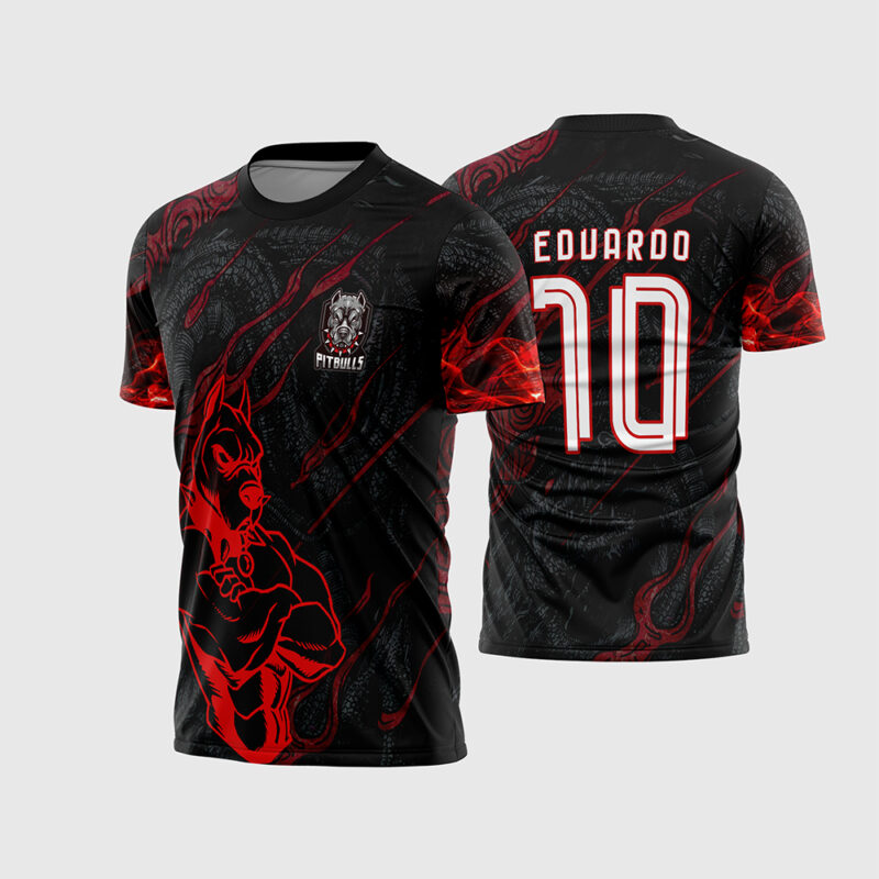 Mockup Camisa Interclasse com mascote híbrido Pitbull e Dragão frente e costas
