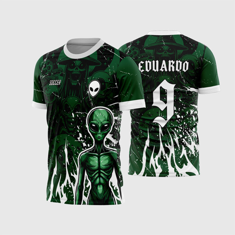 Mockup Camisa Interclasse Alien com detalhes em verde neon frente e costas