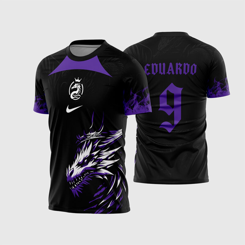 Mockup Camisa Interclasse Dragão Roxo com Coroa Dourada frente e costas