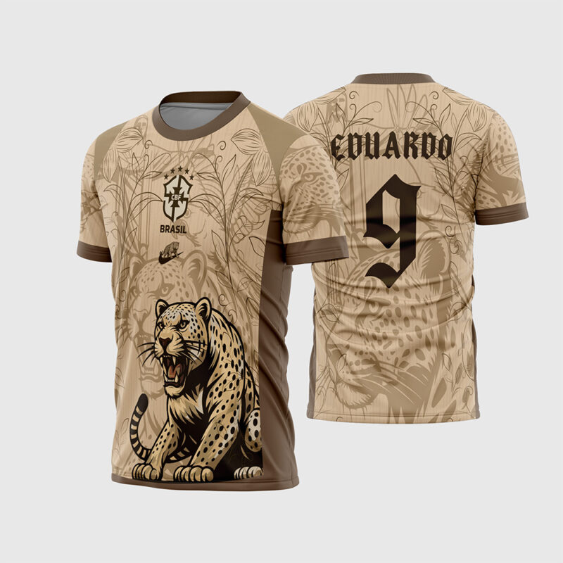 Mockup Camisa Interclasse Brasil com textura de onça pintada frente e costas