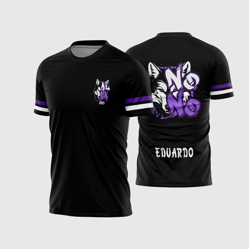 Mockup Camisa Nono Ano com rosto de Lobo Alfa e lua cheia frente e costas