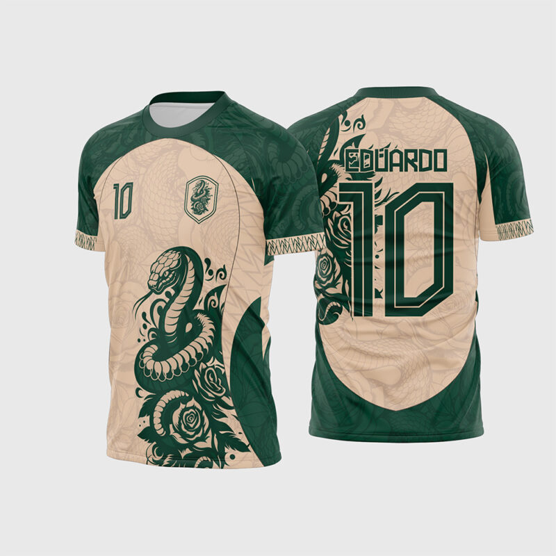 Mockup Camisa Interclasse Serpente Verde Neon mostrando as presas frente e costas
