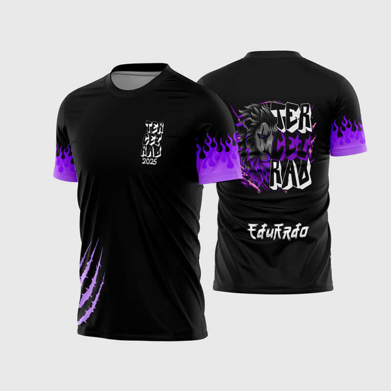 Mockup Camisa Terceirão Leão com crina de fogo frente e costas