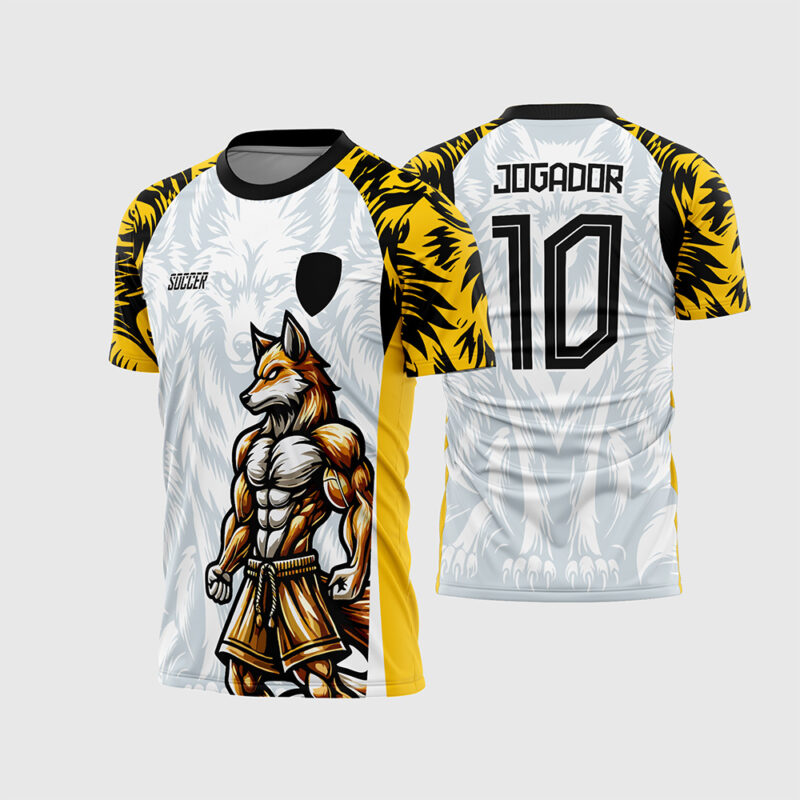 Mockup Camisa Interclasse Raposa com detalhes em laranja e preto frente e costas