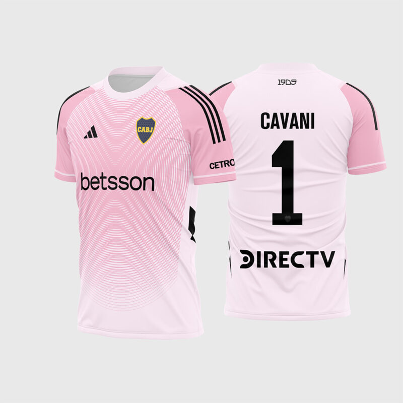 Mockup Frente e Costas Arte Vetor Camisa Boca Juniors Goleiro 2026 rosa com detalhes pretos e fonte instalável